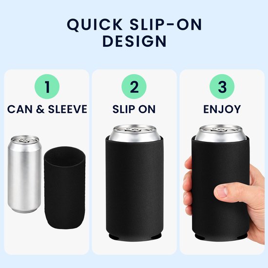 kwmobile 2x 330ml / 355ml Blik blikjeskoeler - Voor bier- en frisdrankblikjes - Koeler voor drankblikjes in zwart - 6,5 x 10 cm van kwmobile — afbeelding 3