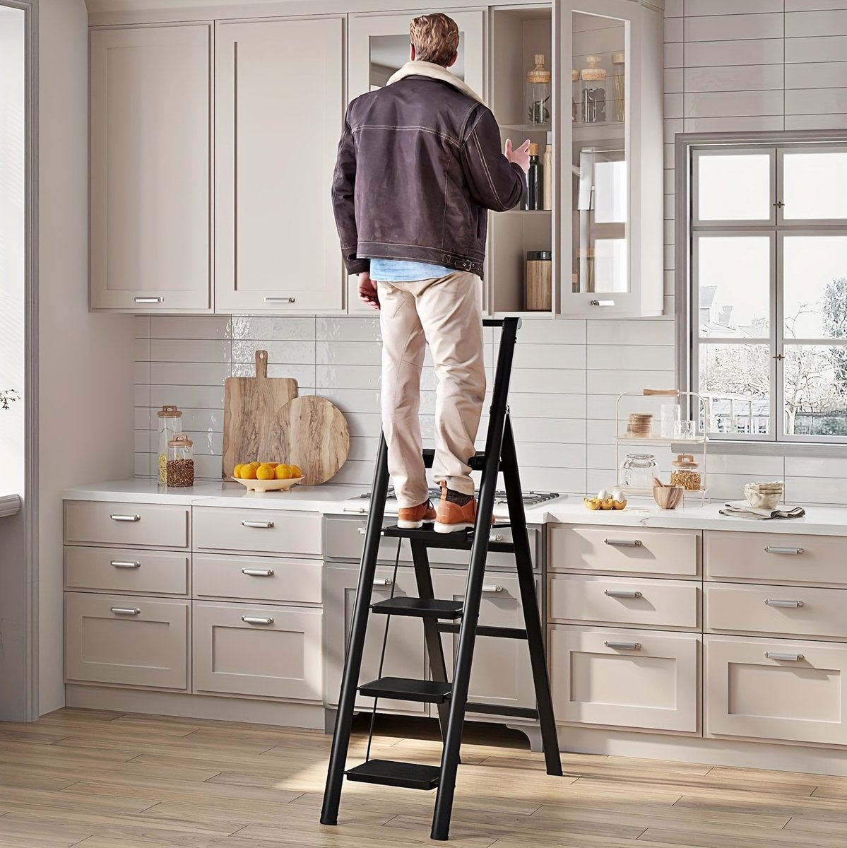 MODFU - Vouwladder - 4 Treden - Antislip - Staal - Zwart