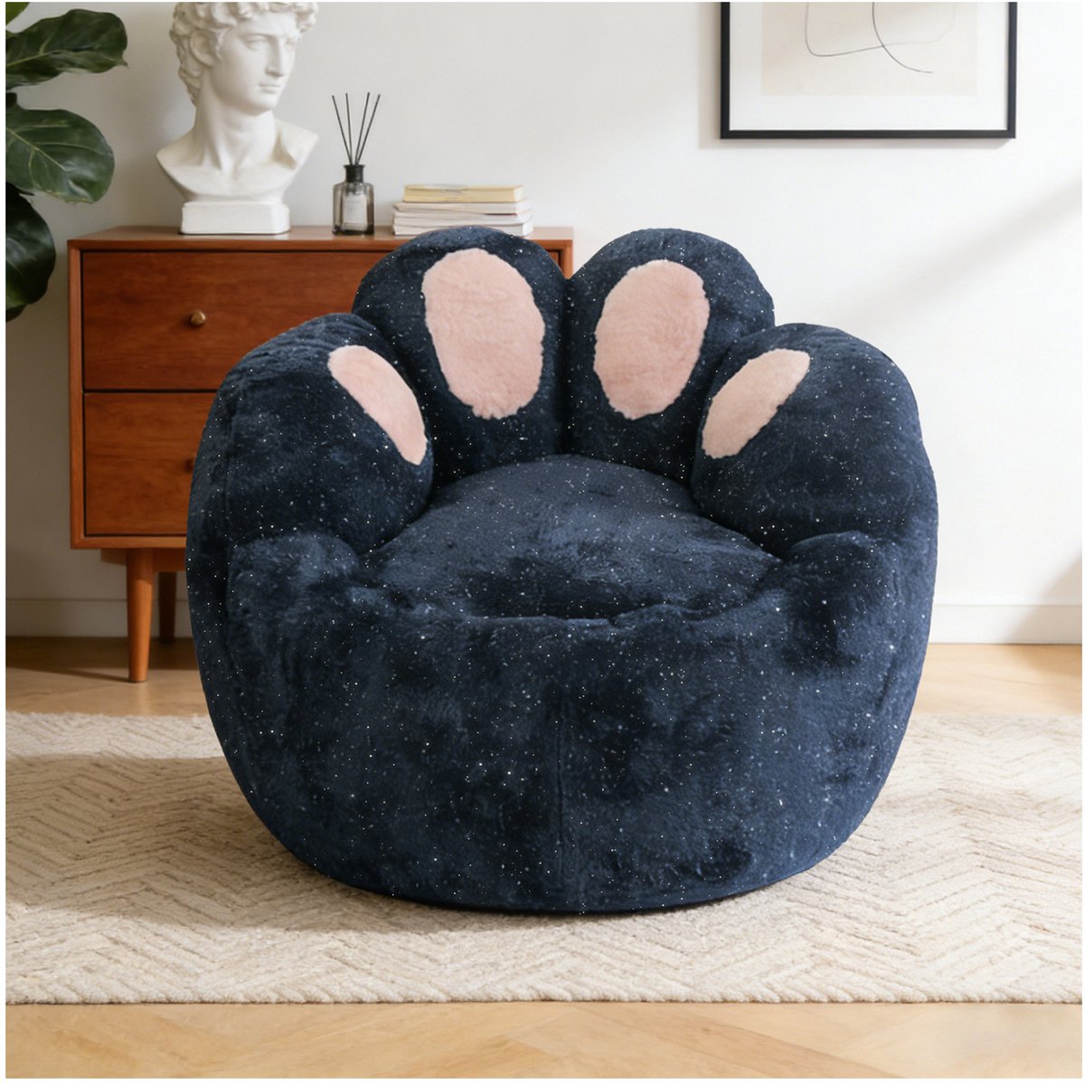 REDOM - Zitzak loungestoel met rugleuning - Pootvormige contour - Brede zitvlak - Fluweel - Binnengebruik - Blauw - 90 x 90 x 75 cm