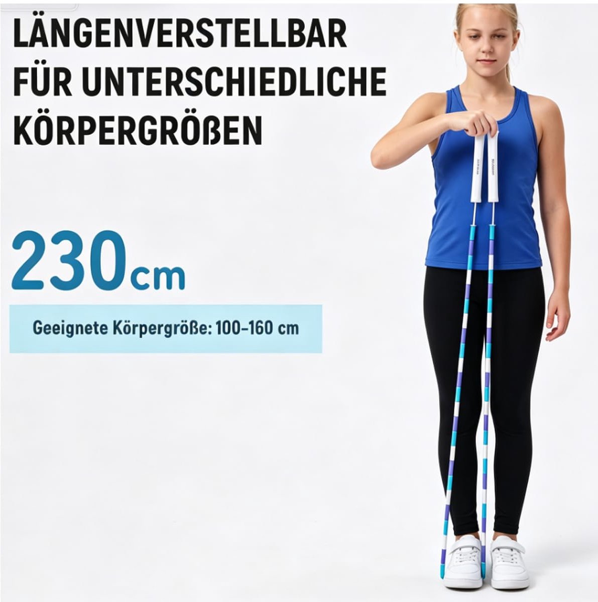 Hererope Parelspringtouw voor jongens, meisjes, springbeginners en volwassenen, verstelbaar ca. 2,3 m, klitvrij - ShopVlot