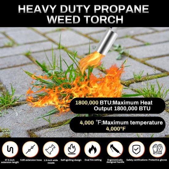 Onkruidbrander Propaan - Vlammenwerper Tuin - Onkruid Verdelgen - Extra Lange Slang - 1.8 Miljoen BTU - Zwart — afbeelding 3