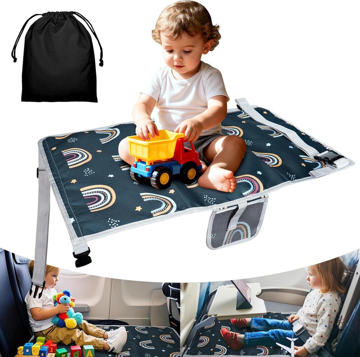 Kinder vliegtuigvoetsteun - Reishangmat - Comfortabel reizen - Verstelbare riemen - 30x22x4 cm - Regenboog