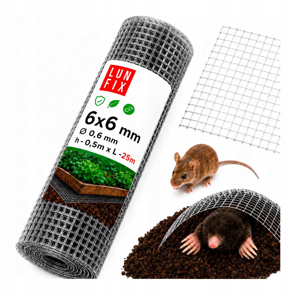 LUN FIX - Knaagdiergaas 50cm 6x6 fi 0,65mm gelast verzinkt - 25m