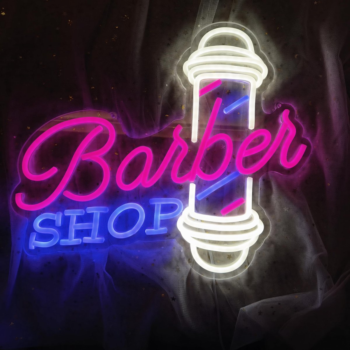 Dimbare LED Neon Roze Blauwe Kapper Teken voor Kapper Winkel Muur en Raam Decor, Herbruikbaar Acryl Materiaal Haar - ShopVlot