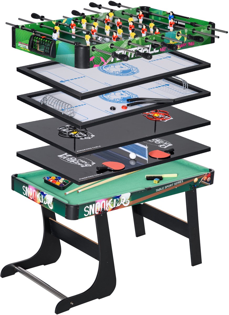 Speeltafel - 6 in 1 Multigame Tafel - Activiteiten Tafel - Biljart, Tafelvoetbal, Airhockey & Pingpong - 118x104x71cm - veelkleurig