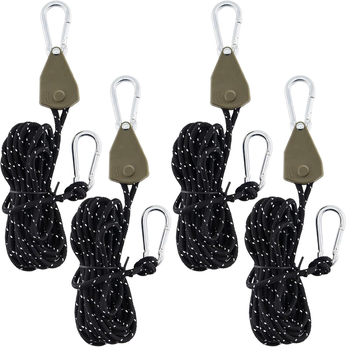SnelShoppen - 4 Stuks Reflecterende Touwratels 4m x 4mm, Stevige Touwratel met Haken, Ideaal voor Buiten, Camping, Tenten en Zonneschermen