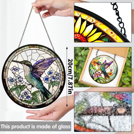 Handgemaakte Glas-in-lood Raamdecoratie met Diermotief 20 x 20 cm — afbeelding 5