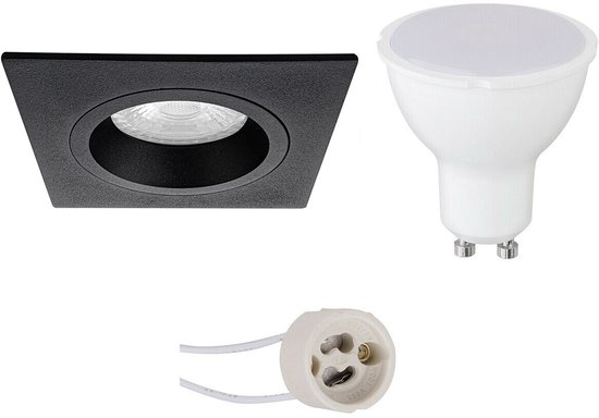 BES LED GU10 Inbouwspot Set - Mat Zwart - Inbouw Vierkant - Pragmi Rodos Pro - 4W - Warm Wit 3000K - 93mm
