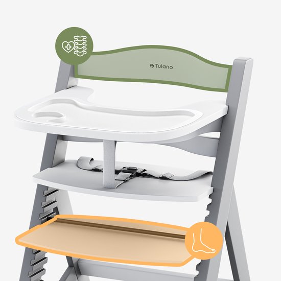Tulano Morsel 40 - houten kinderstoel - meegroeistoel - Inclusief kussen - grijs/wit - 4 in 1 — afbeelding 3