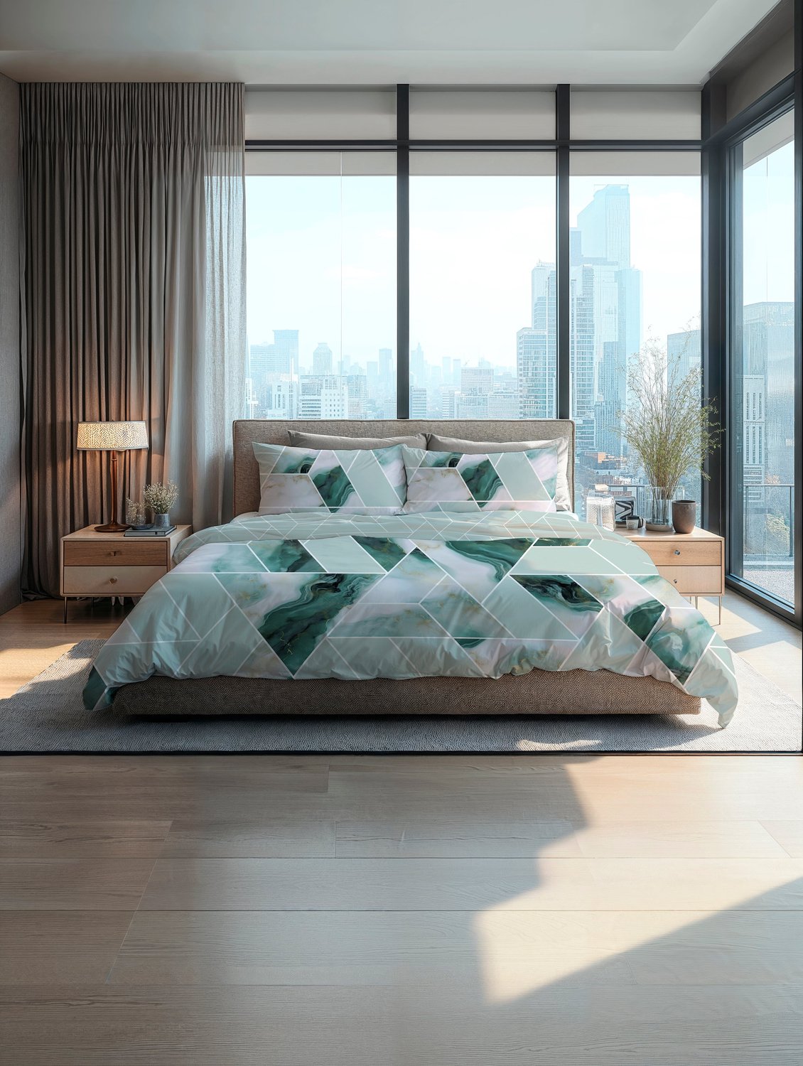 Heckettlane Dekbedovertrek Yarra - Sea Green- Dekbedovertrek van 100% Katoen-Satijn - Grafisch - Dekbedovertrek 260x200-220 cm - Lits-Jumeaux XL - Melbourne