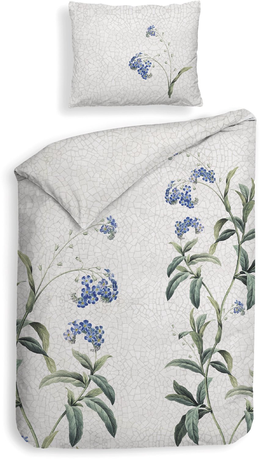 Heckettlane Dekbedovertrek Lacie - Dekbed met instopstrook - Grijs - Dekbedovertrek van 100% Katoen-Satijn - Bloemen - 140x200-220 cm + 1 sloop 60/70 cm - Zakynthos Lacie Light Grey