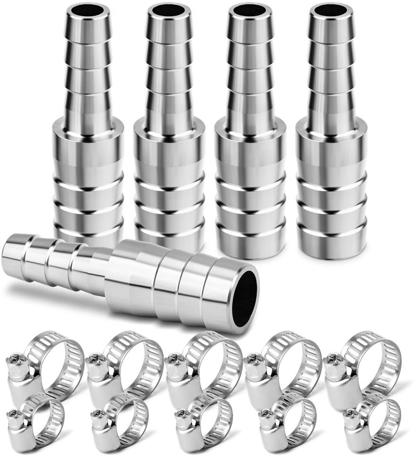 Set van 5 Verloopconnectoren van 304 Roestvrij Staal, 14mm naar 8mm