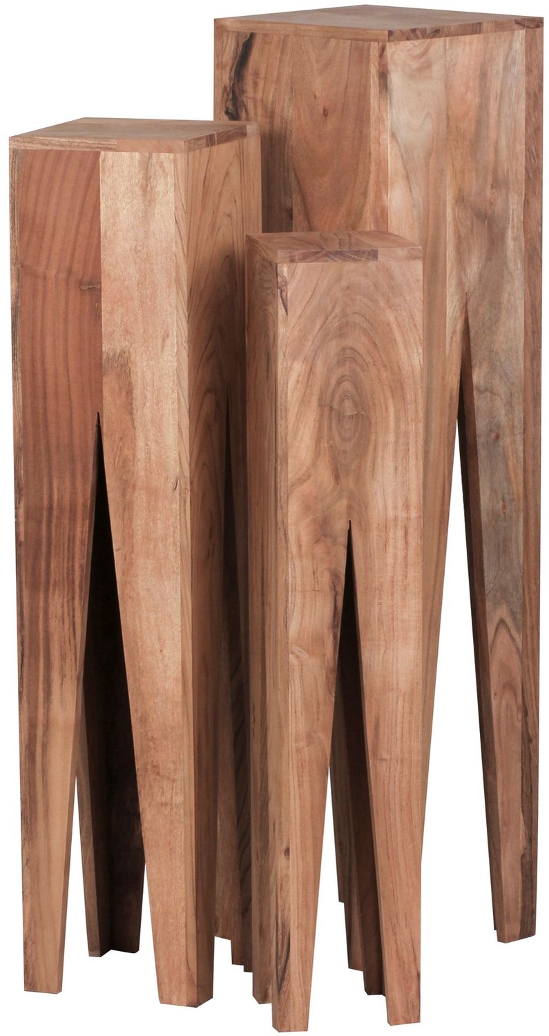 Cosmo Casa Bijzettafels Set van 3 – Hoge Plantenstandaards – Massief Acaciahout – Handgemaakt – Naturel Bruin – 80/90/100 cm