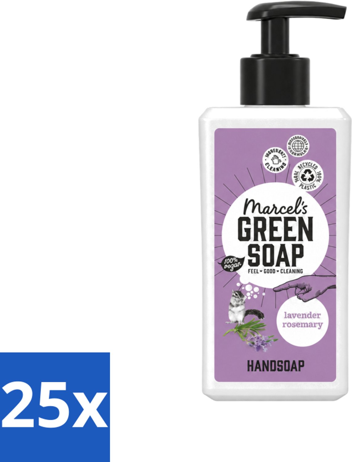25 x Marcel's Green Soap - Handzeep - Lavendel & Rozemarijn - Zachte verzorging - 250 ml - Voordeelverpakking - 25 stuks