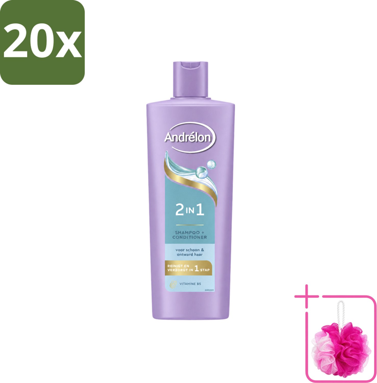 20 x Andrélon – Shampoo 2-in-1 – Iedere Dag – 400 ml - Bulkverpakking - Haar verzorgen - Douchemop - Haar reinigen
