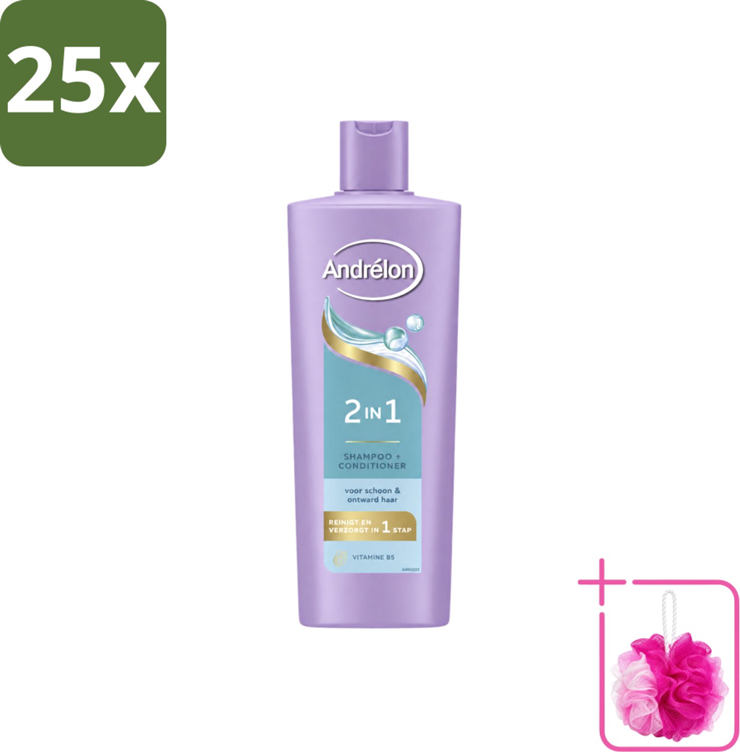 25 x Andrélon – Shampoo 2-in-1 – Iedere Dag – 400 ml - Bulkverpakking - Haar verzorgen - Douchemop - Haar reinigen