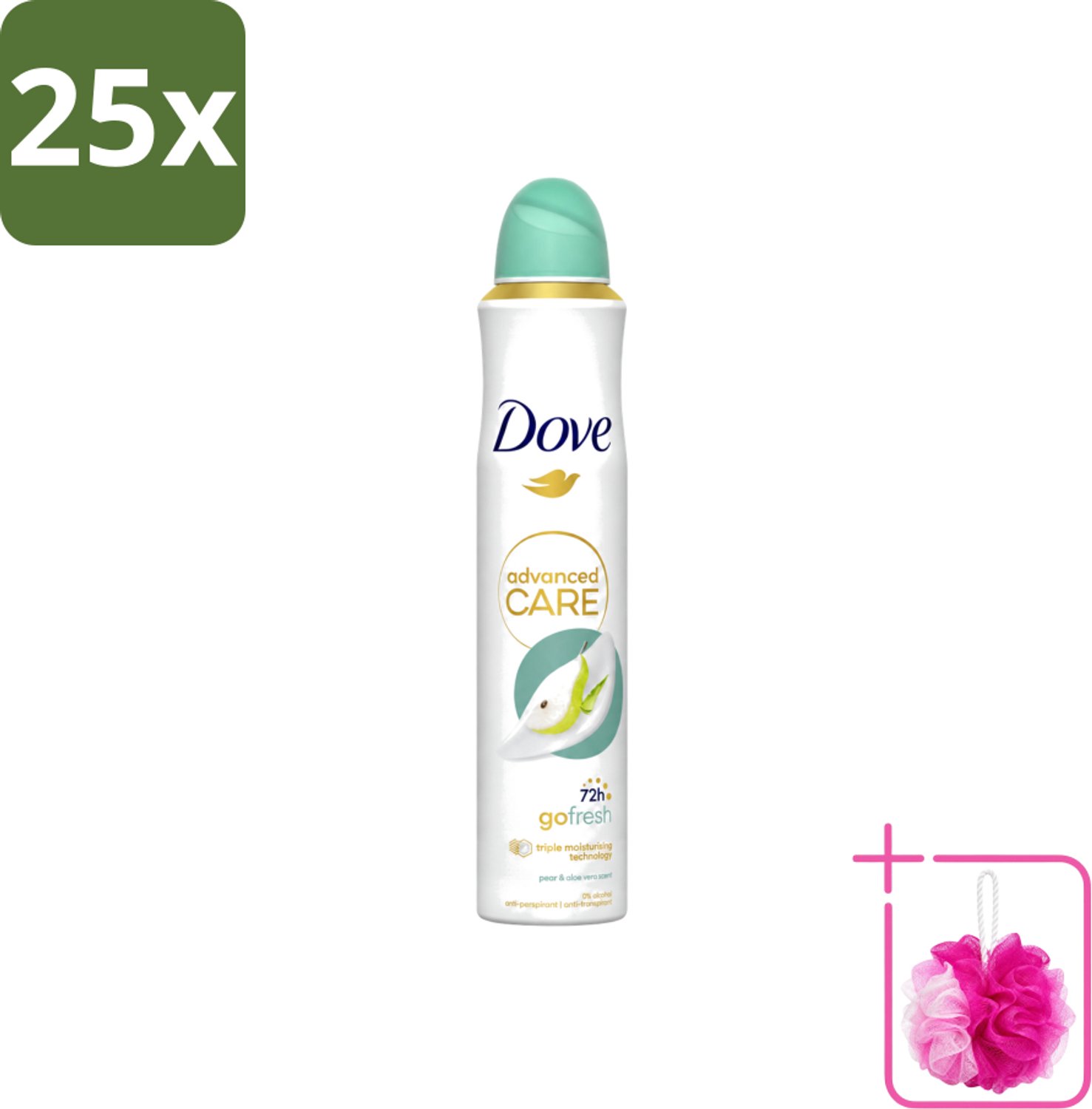 25 x Dove Deodorant Spray - Peer & Aloë Vera - 200 ml - Bulkverpakking - Dove Deodorant Spray - Douchemop - Anti-transpirant