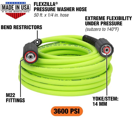 HFZPW36450M-E 3600 PSI, 50' hogedrukreiniger slang, 1/4 "x 50 ft — afbeelding 2
