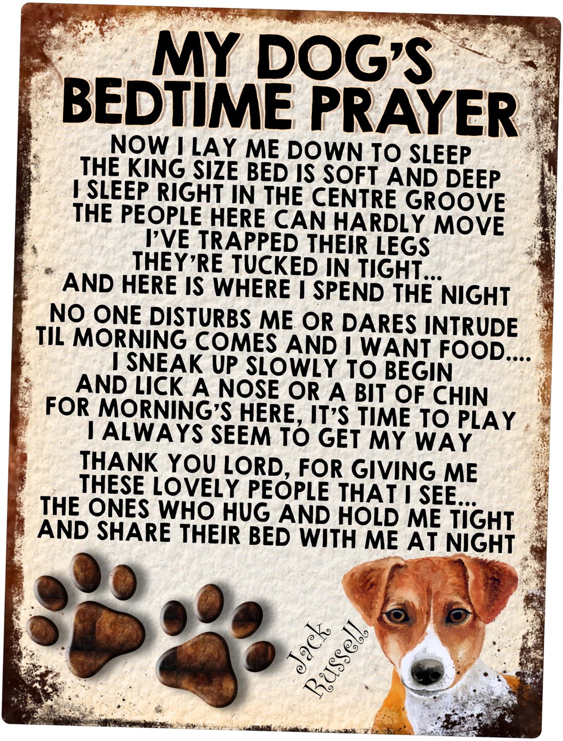 Retro Stijl Metaal Plaat met Hond Gebed 25 x 20 cm