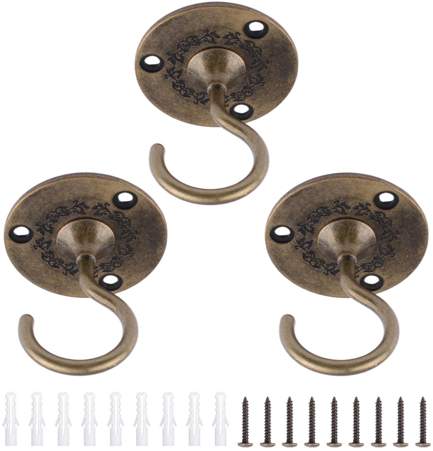 Set van 3 Antieke Bronzen Plafondhaken voor Decoratie