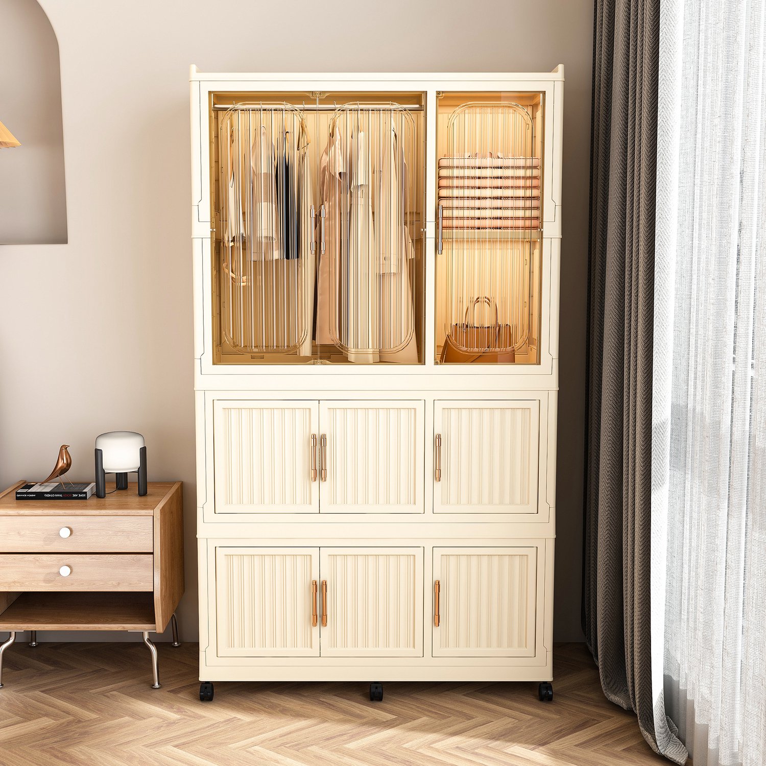 MODENUIT Kledingkast - 9 Magnetische Deuren - Voor Slaapkamer - Polypropyleen - Crèmewit - 92x45x158 Cm
