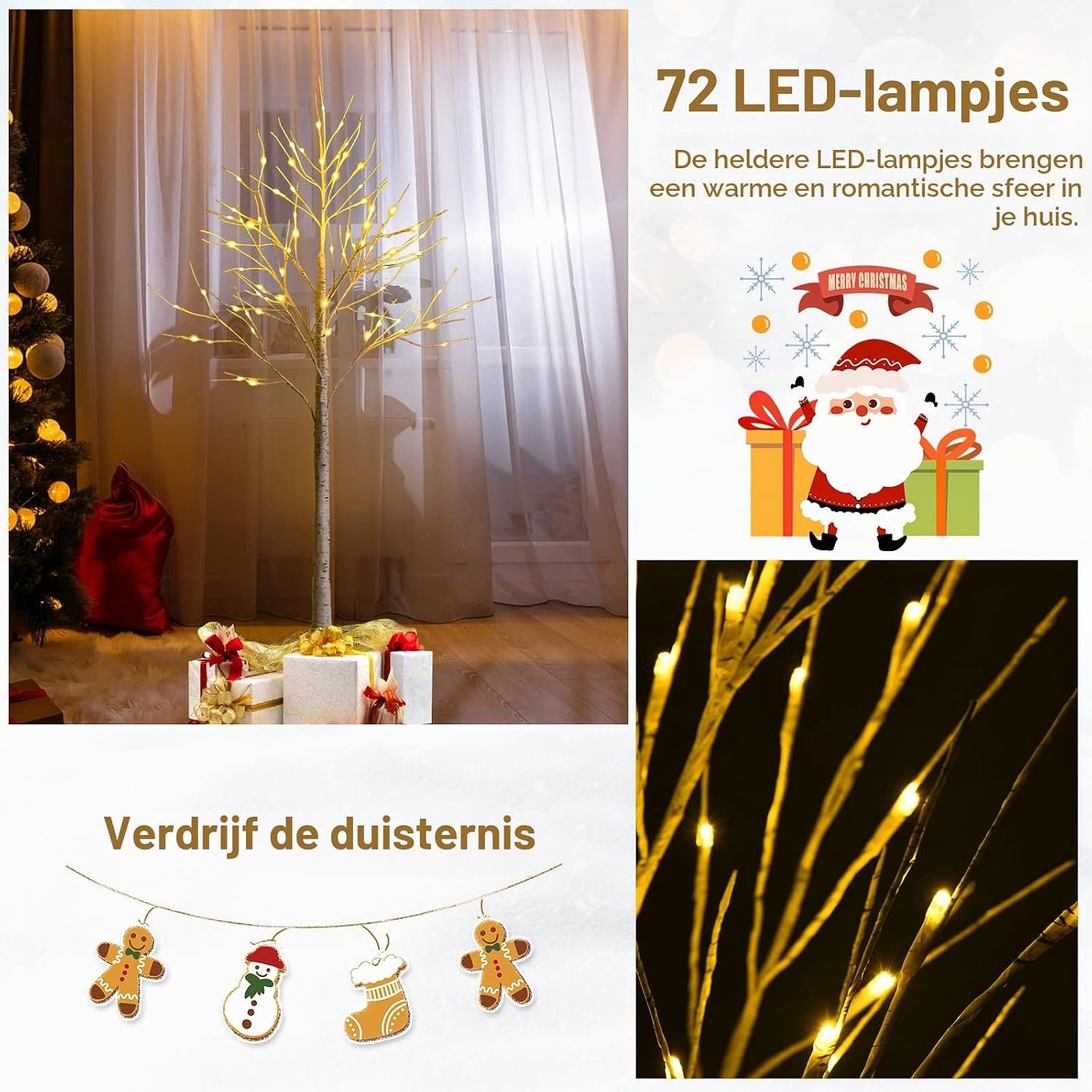 KOMFOTTEU 150 cm led-boom voor binnen - lichtboom voor Kerstmis - met 72 warmwitte ledverlichting - kunstkerstboom kerstdecoratie voor thuis, feest en verjaardag – foto 5