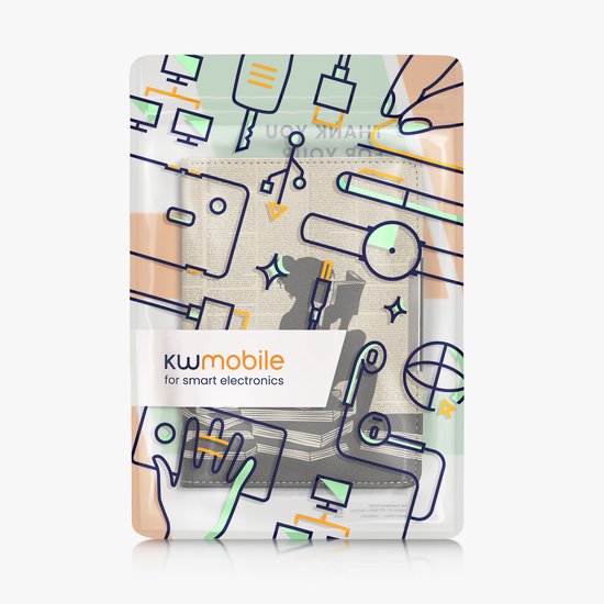 kwmobile e-reader hoesje geschikt voor Kobo Aura Edition 2 hoes - E reader flip case met magneetsluiting - Ereader cover - Meisje met boeken design in zwart / beige — afbeelding 3