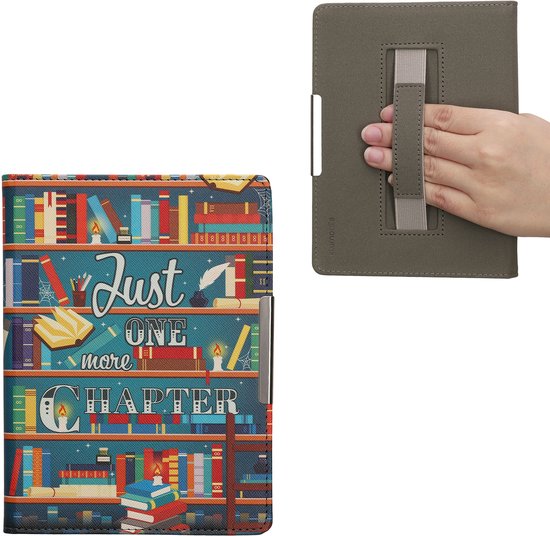 kwmobile e-reader hoesje geschikt voor Kobo Aura H2O Edition 1 hoes - E reader flip case met magneetsluiting - Ereader cover - bibliotheek design in meerkleurig — afbeelding 4