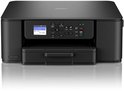 Zwarte Brother multifunctionele printer met lcd-scherm, knoppen en papierlade.