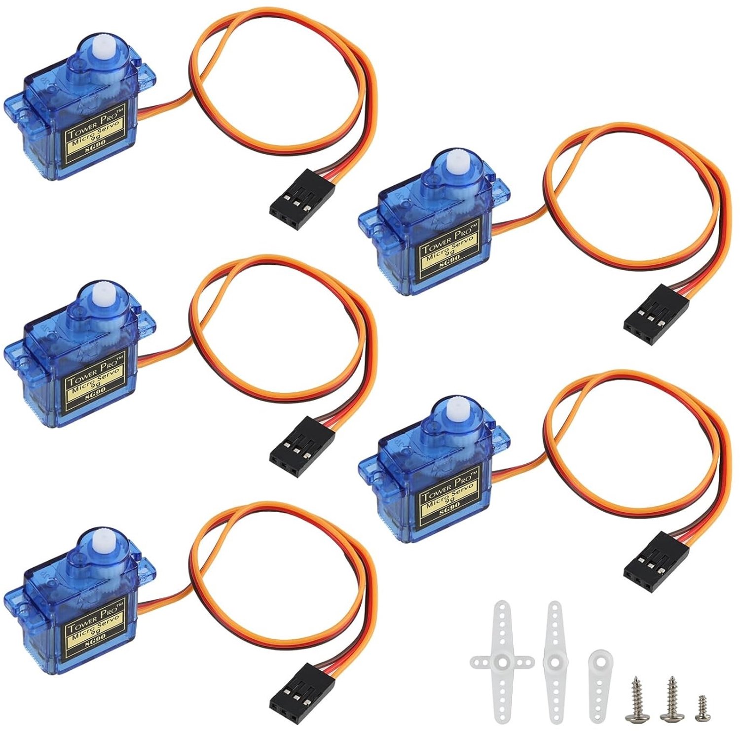 Set van 5 9G Micro Servo Motoren voor RC Modellen, Robots en DIY Projecten - Hoge Precisie, Compact en Snel met Besturingsarm