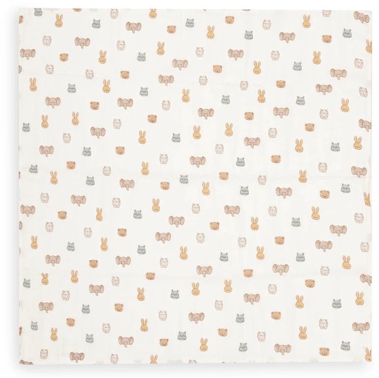 Witte hydrofiele doek versierd met een subtiel patroon van kleine dierenfiguren in zachte tinten.