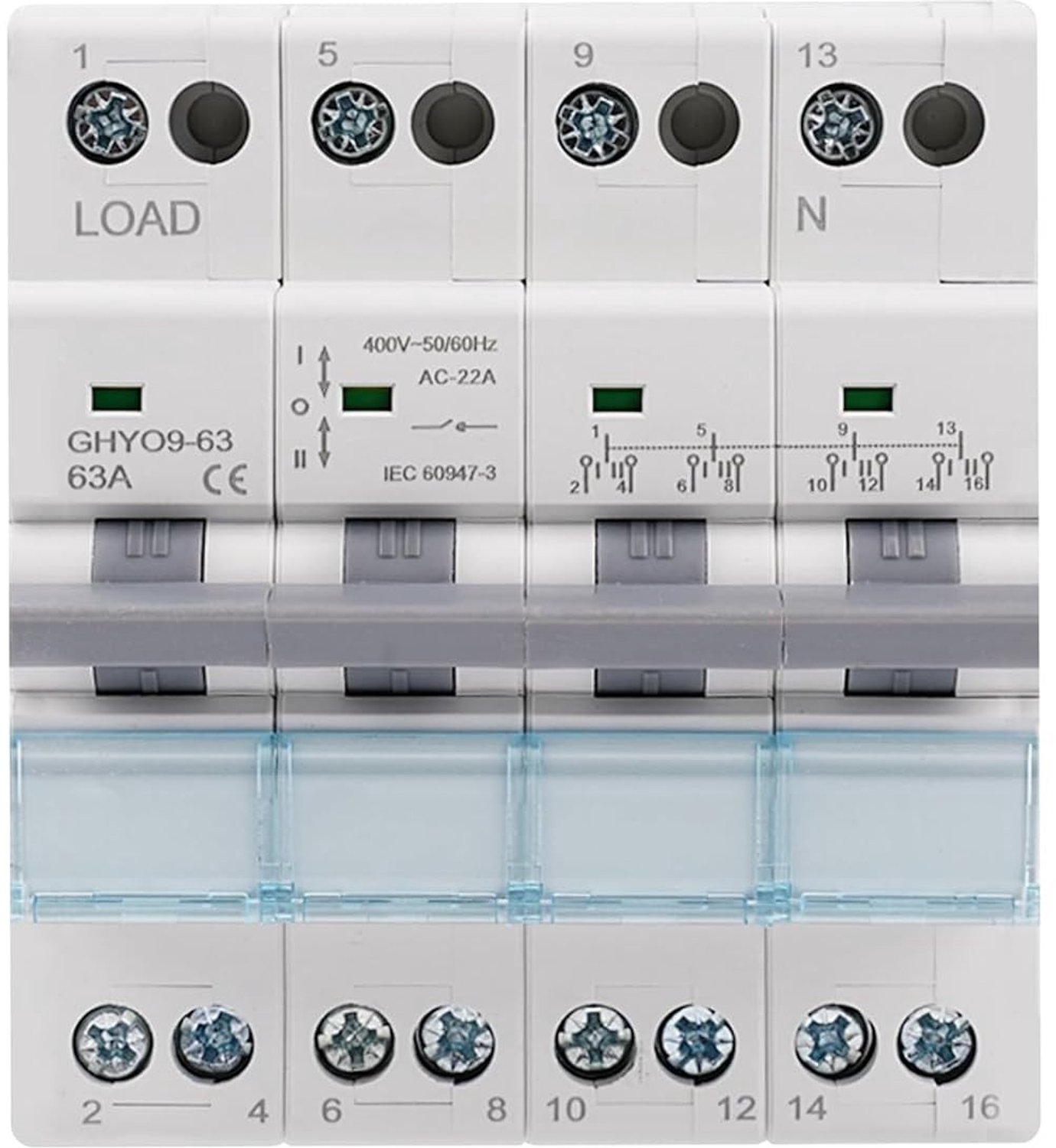 4-polige schakelaar 400VAC 63A - Handmatige bediening voor elektrische installaties en apparaten