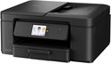 Zwarte Brother DCP-J1460DW multifunctionele printer in schuin aanzicht met aanraakscherm en aan/uit-knop.