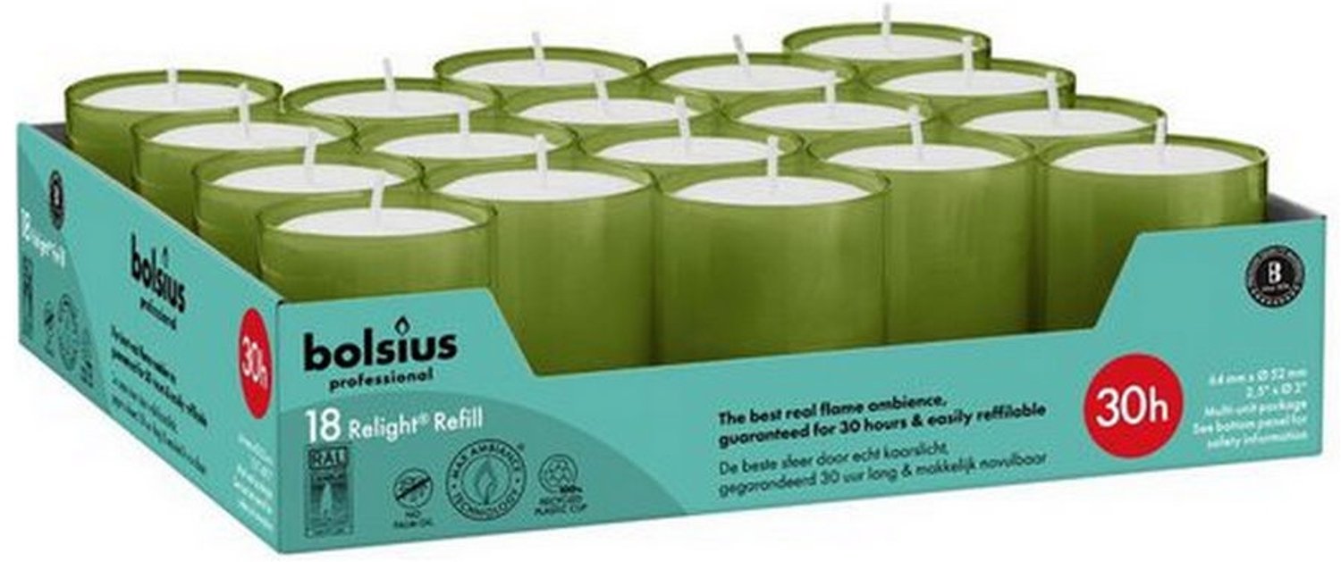 Bolsius | Relight 30 Uur Olijfgroen | 4 x 18 stuks