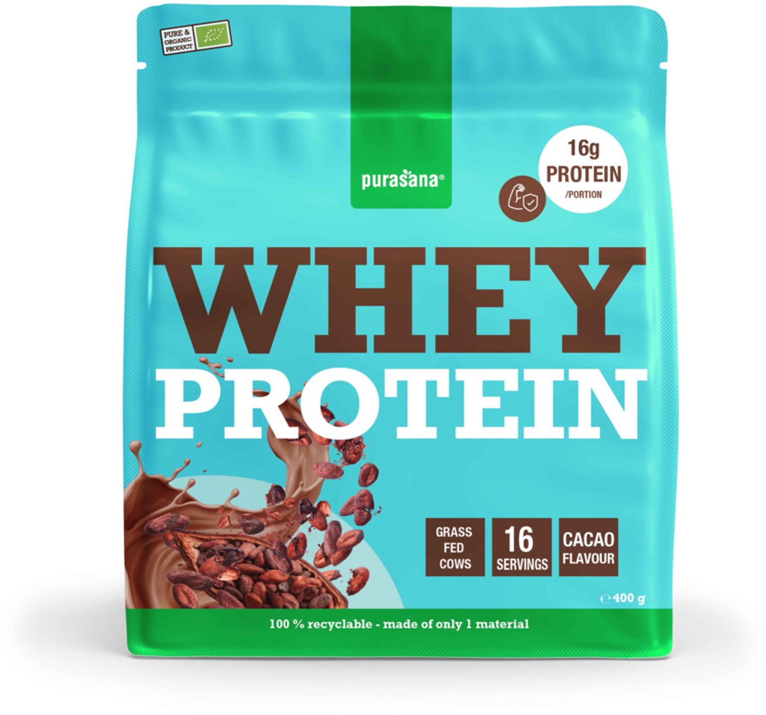 Purasana - Whey Protein Cacao Bio - 2 x 400 gr - Voordeelverpakking
