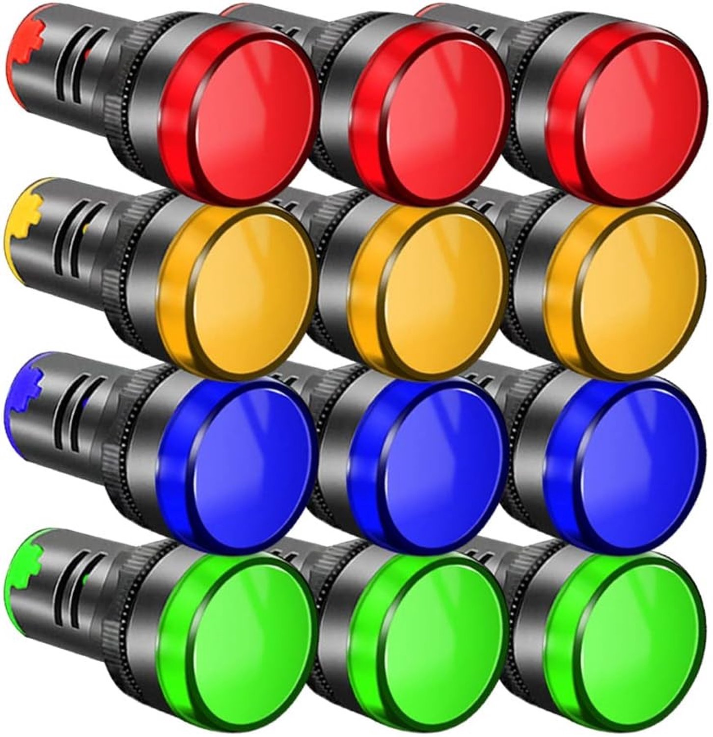 12-delige 22mm Power Indicator Set, Signaal Lamp voor Paneel, AC/DC 12-24V, 20mA, Flitslamp in Rood, Geel, Blauw en Groen