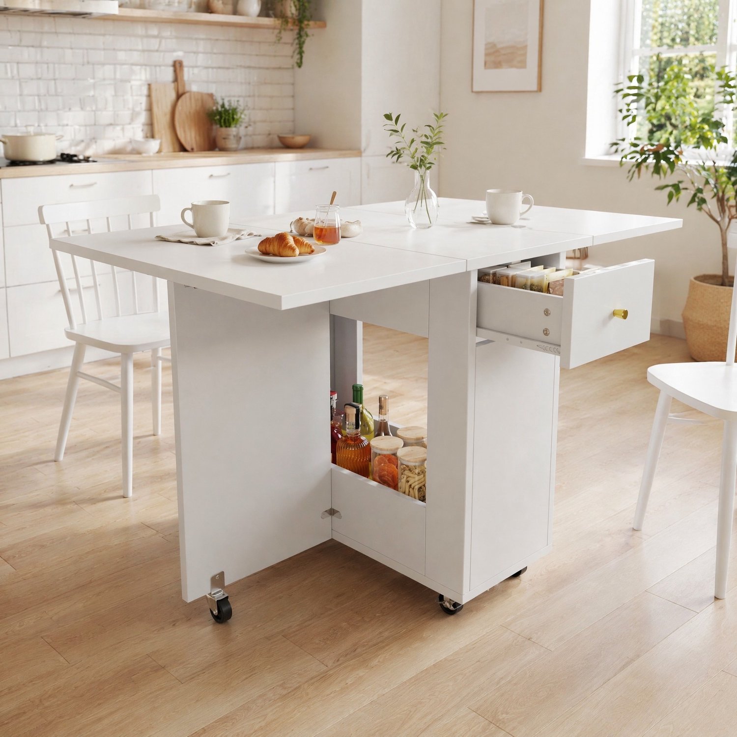 CHICFURN Eettafel - 2-4 personen - inklapbaar - met wielen - wit