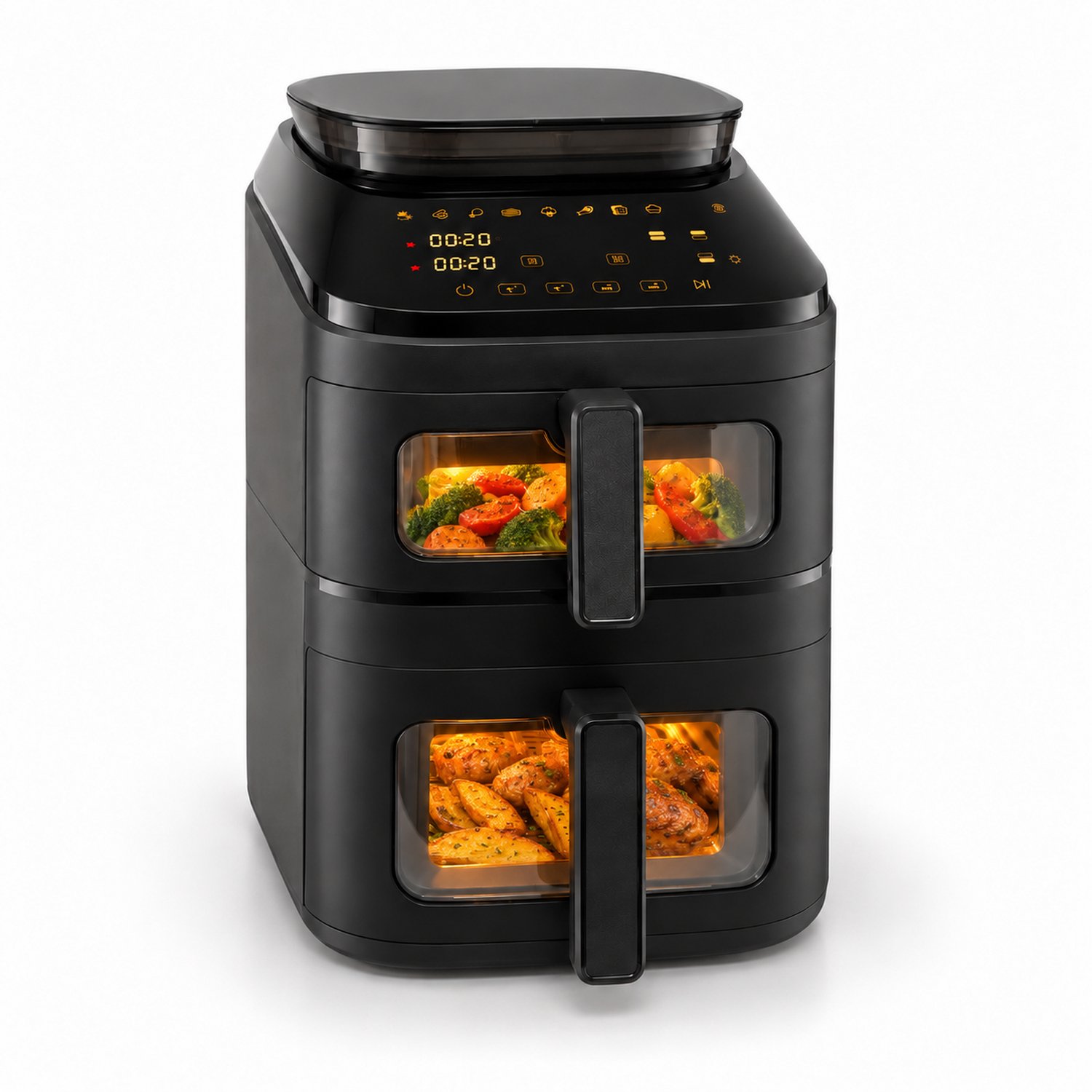 SwayTosh Cloud Airfryer met Stoomfunctie - 11L - PFAS Vrij - Double Stacked - Dubbele Airfryer XXL - Stomen én Airfryen - 2 Manden - 10 Kookprogramma's - 40-200°C - Dubbele Heteluchtfriteuse - 2750W