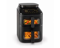 SwayTosh Cloud Airfryer met Stoomfunctie - 11L - PFAS Vrij - Double Stacked - Dubbele Airfryer XXL - Stomen én Airfryen - 2 Manden - 10 Kookprogramma's - 40-200°C - Dubbele Heteluchtfriteuse - 2750W