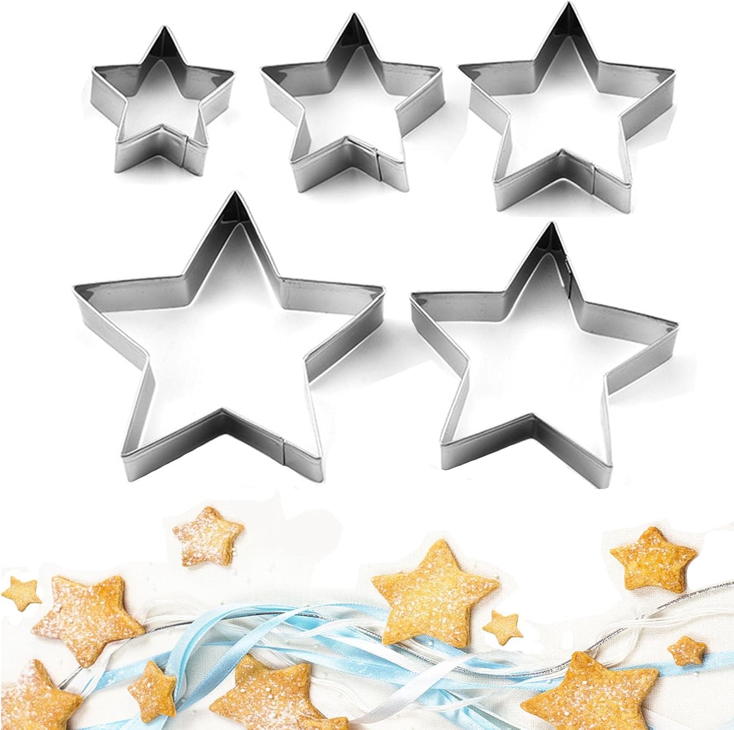 5x Ster Koekjesvormpjes RVS - Kerst & Feestelijke Bakvormen