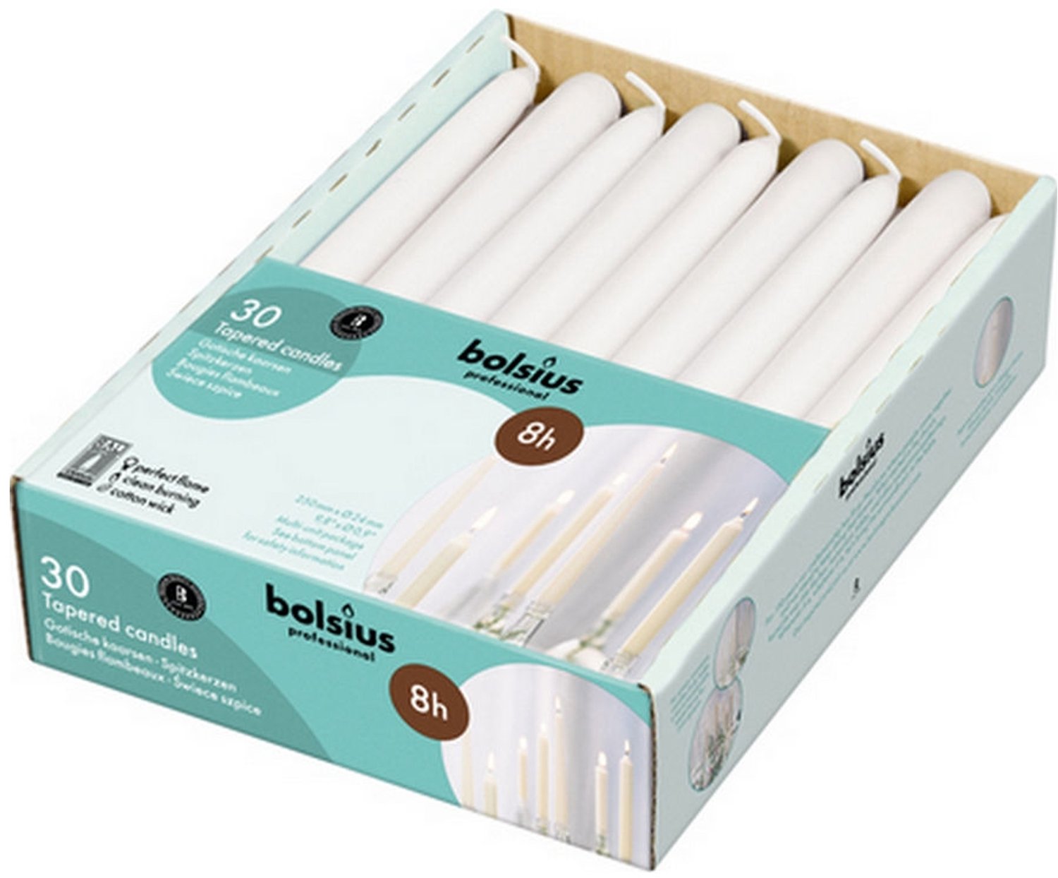 Bolsius | Gotische kaarsen | Wit | 30 stuks | Omdoos 4x
