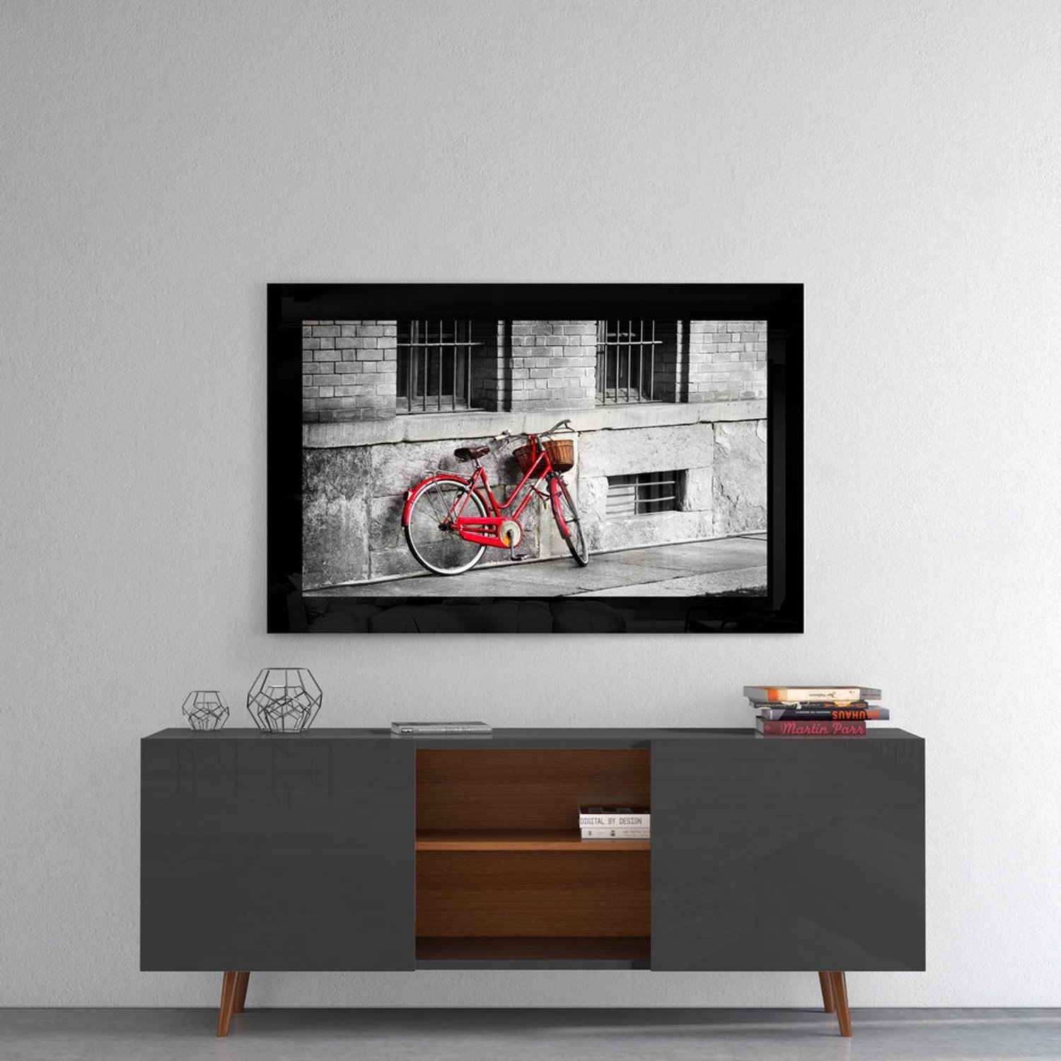 Glasschilderij – Rode Fiets – Eigentijdse Wanddecoratie