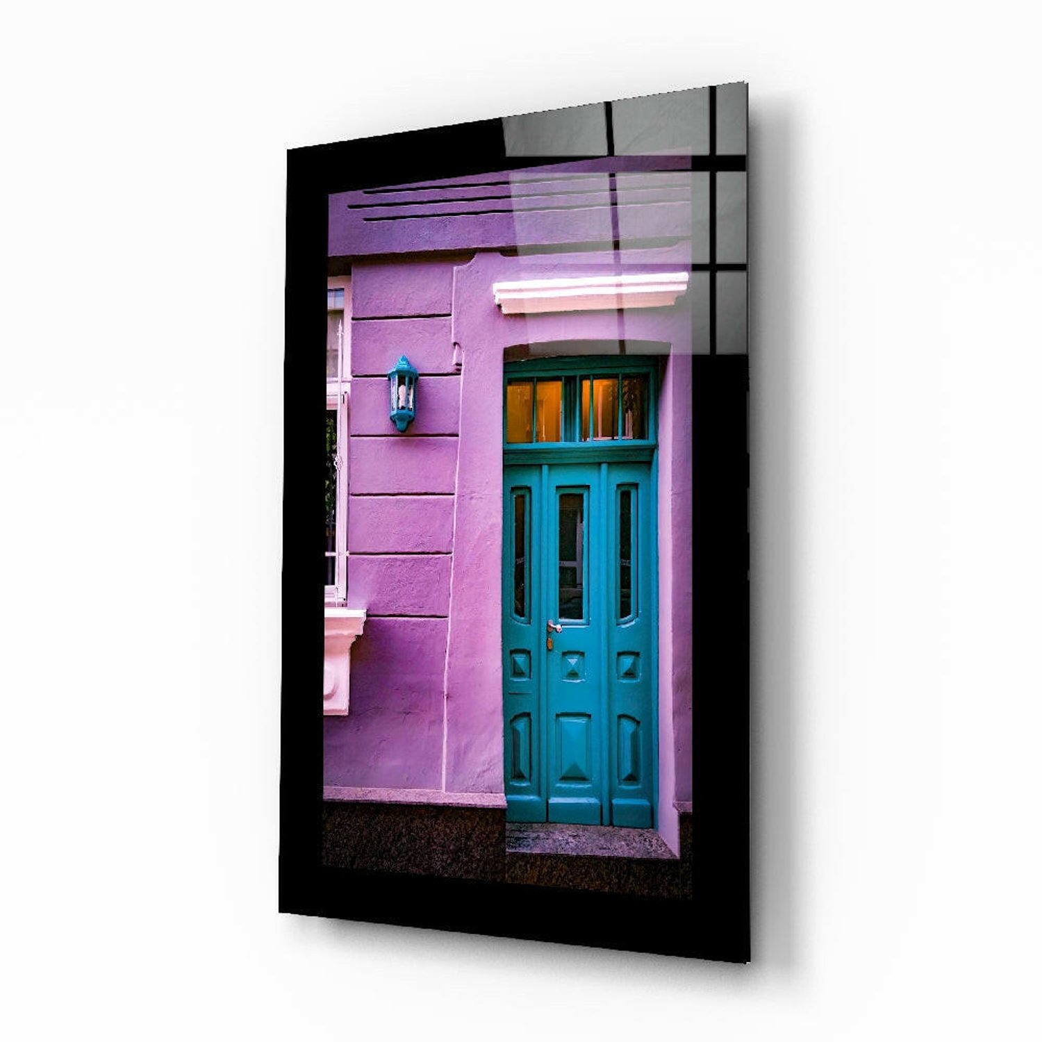 Glasschilderij – Kleurrijk Gebouw – Eigentijdse Wandkunst