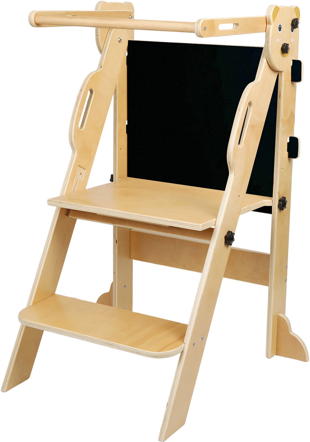 PIPIPOXER 4-in-1 leertoren -Inklapbaar- Learning Tower -Montessori Leertoren-Keukentoren, Kindertrap, Tekenbord - Speeltafel - Kinder trapje - Houtkleur
