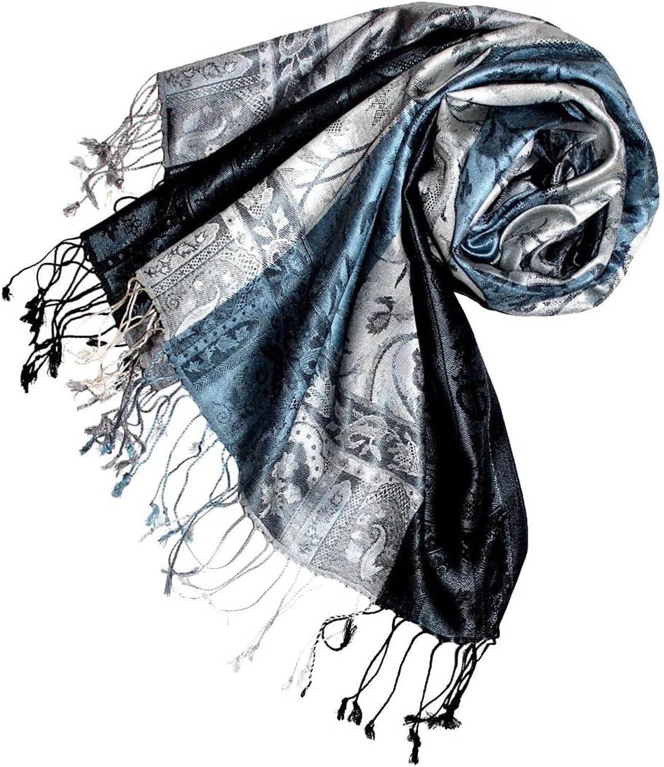 Luxe Zijden Sjaal Heren - Paisley Patroon - Blauw Grijs