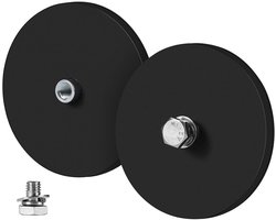 Set van 2 ronde neodymium magneten Ø 88 mm met rubberen coating en M8 schroefdraad, 55 kg draagvermogen, ideaal voor bevestigen van lampen en andere accessoires