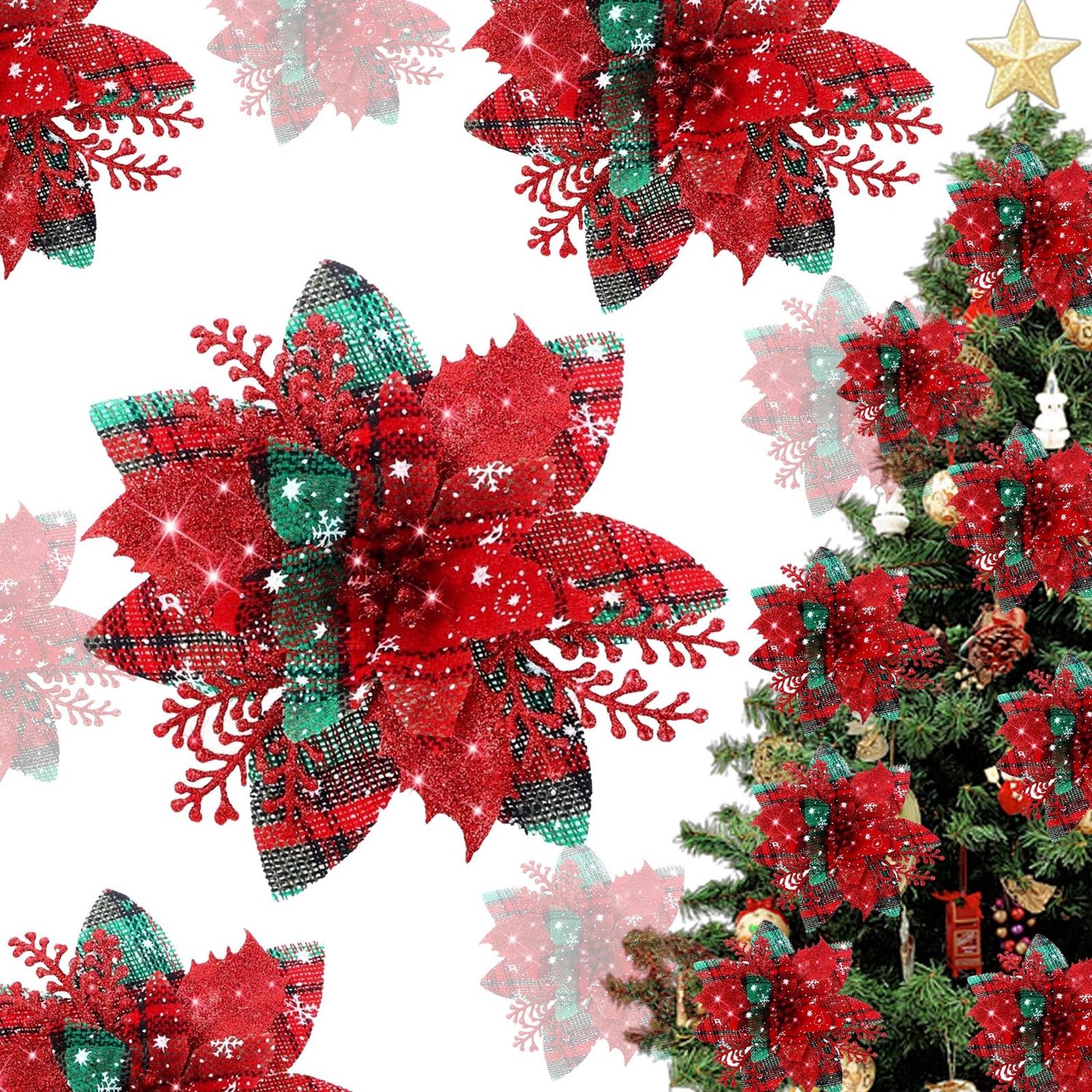 Set van 10 Kunstkerstster Bloemen voor Decoratie