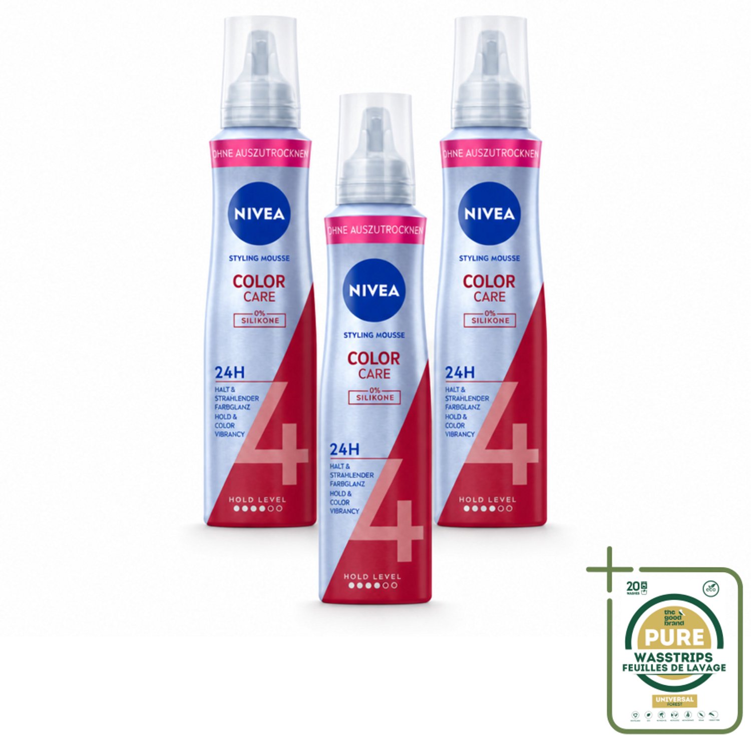 3 x NIVEA – Haarmousse – Color Care & Protect – 150 ml - Wasstrips - Haarbescherming - Kleurbescherming - Haarfixatie - Haarverzorging - Panthenol