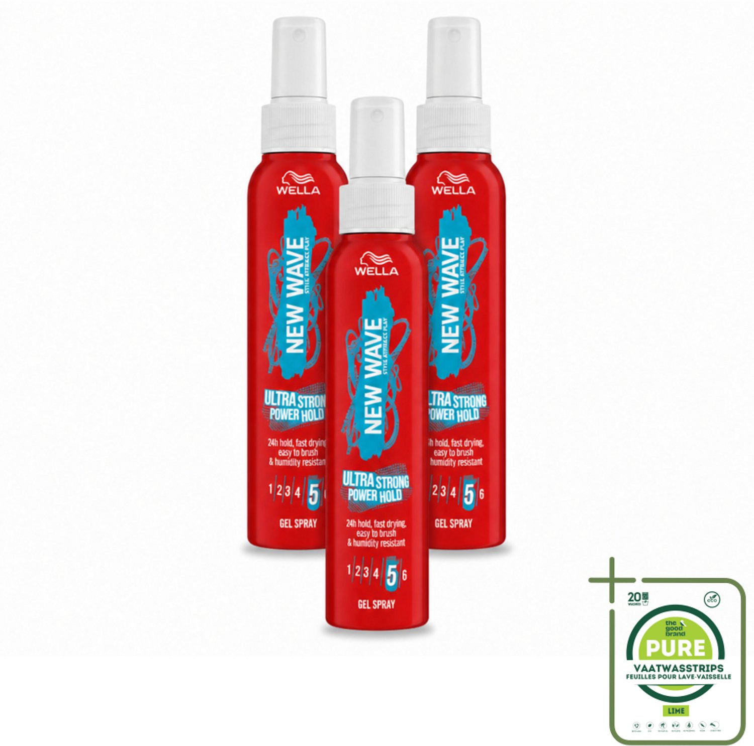 3 x Wella – New Wave Power Hold – Gelspray – 150 ml - Grootverpakking - Vaatwasstrips - Kapsel Stylen - Krachtige Hold - Styling Spray - Haar Fixeren - Gedefinieerde Kapsel