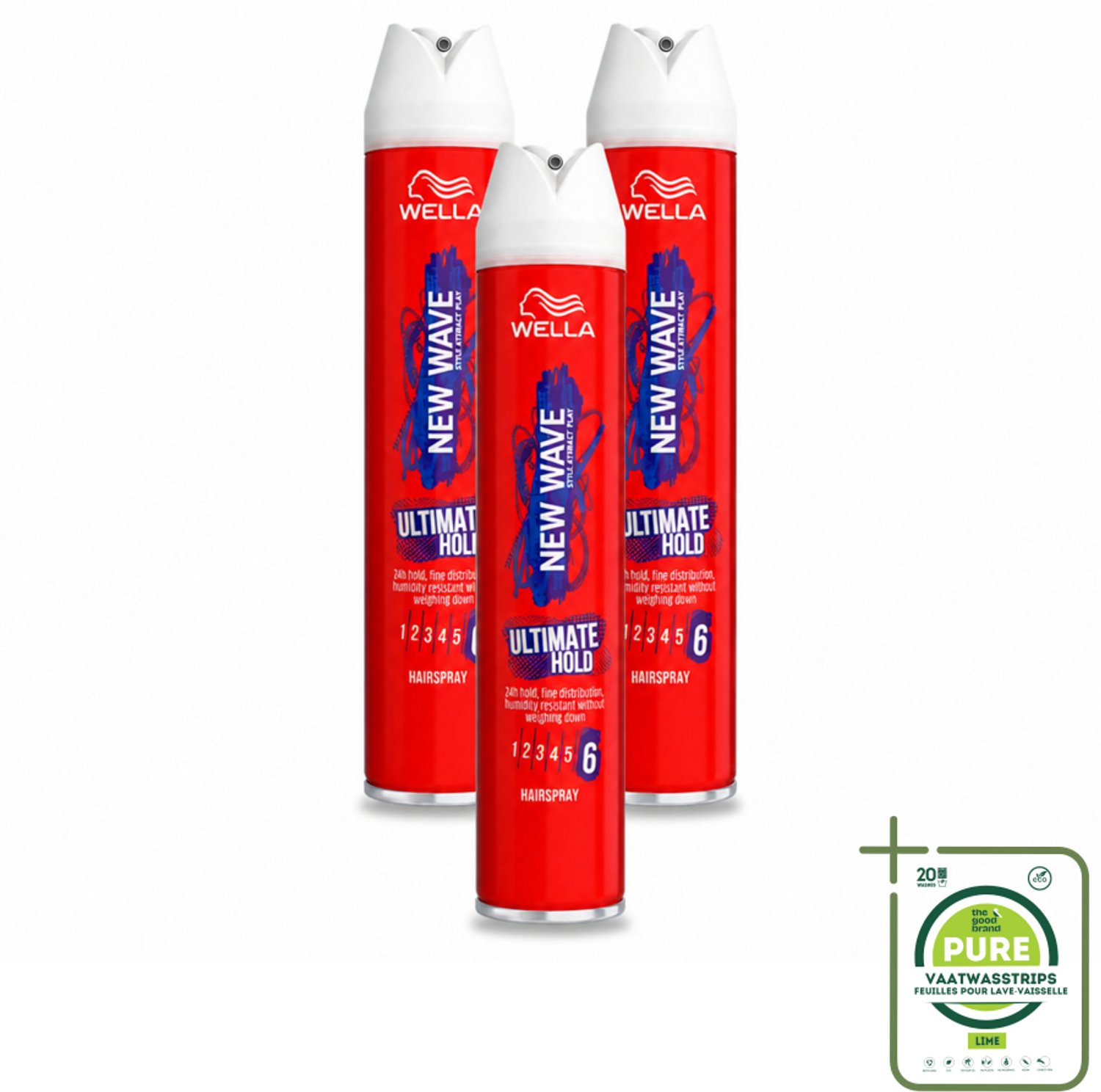 3 x Wella – New Wave Ultimate Hold – Haarspray – 400 ml - Grootverpakking - Vaatwasstrips - Haarspray - Fixatiespray - Stijl - Hold - UV Bescherming